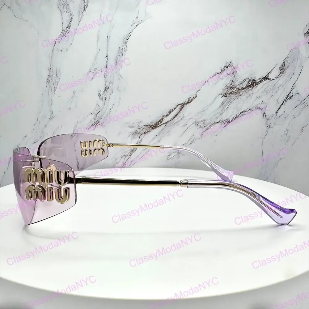 New MIU MIU Sunglasses Pale Gold Pink Lens Wrap Rimless AUTHENTIC Runway 2025